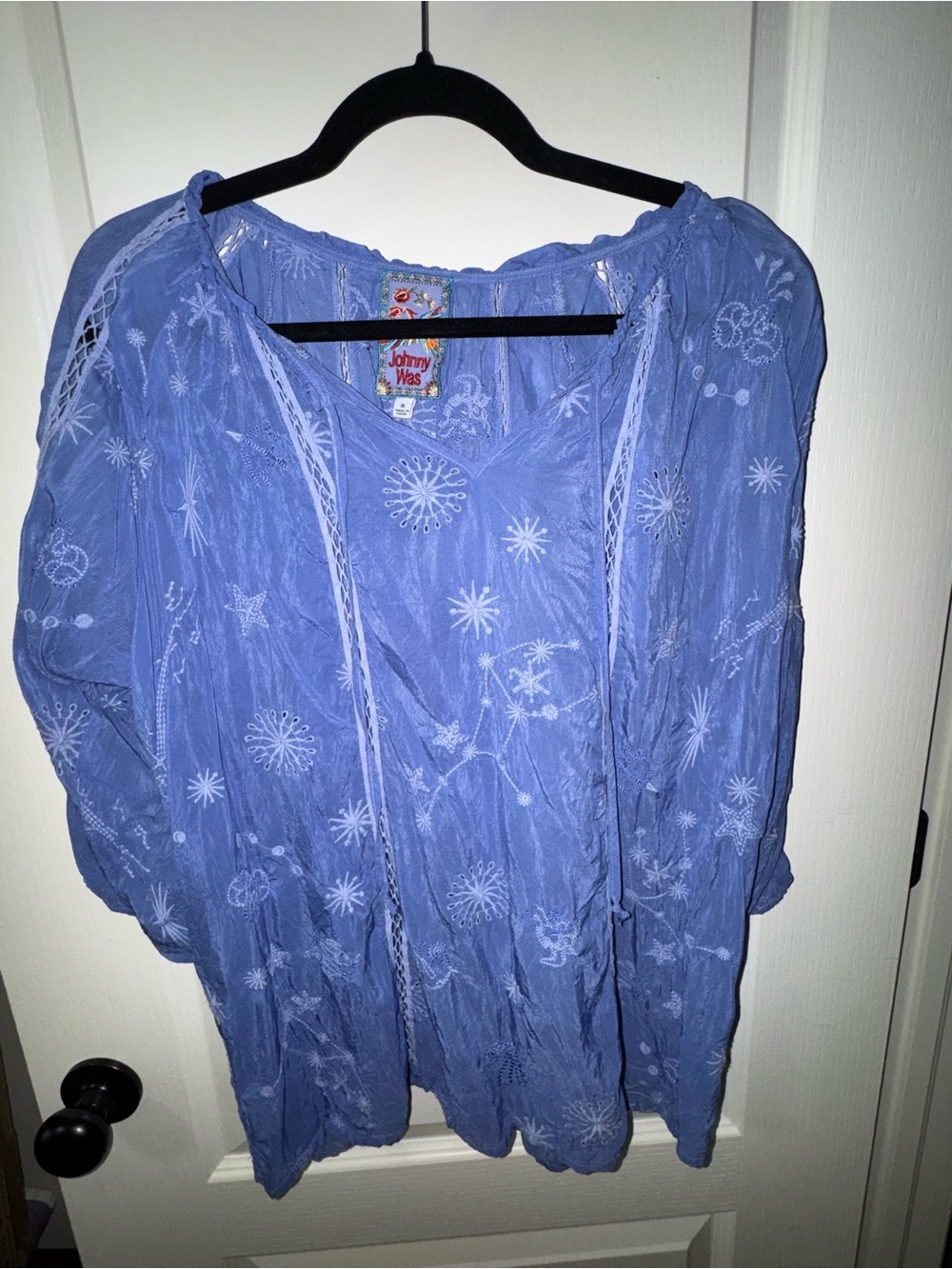 Johnny Was Celestial Zodiac Embroidered Cupra Rayon Tunic Blouse XL